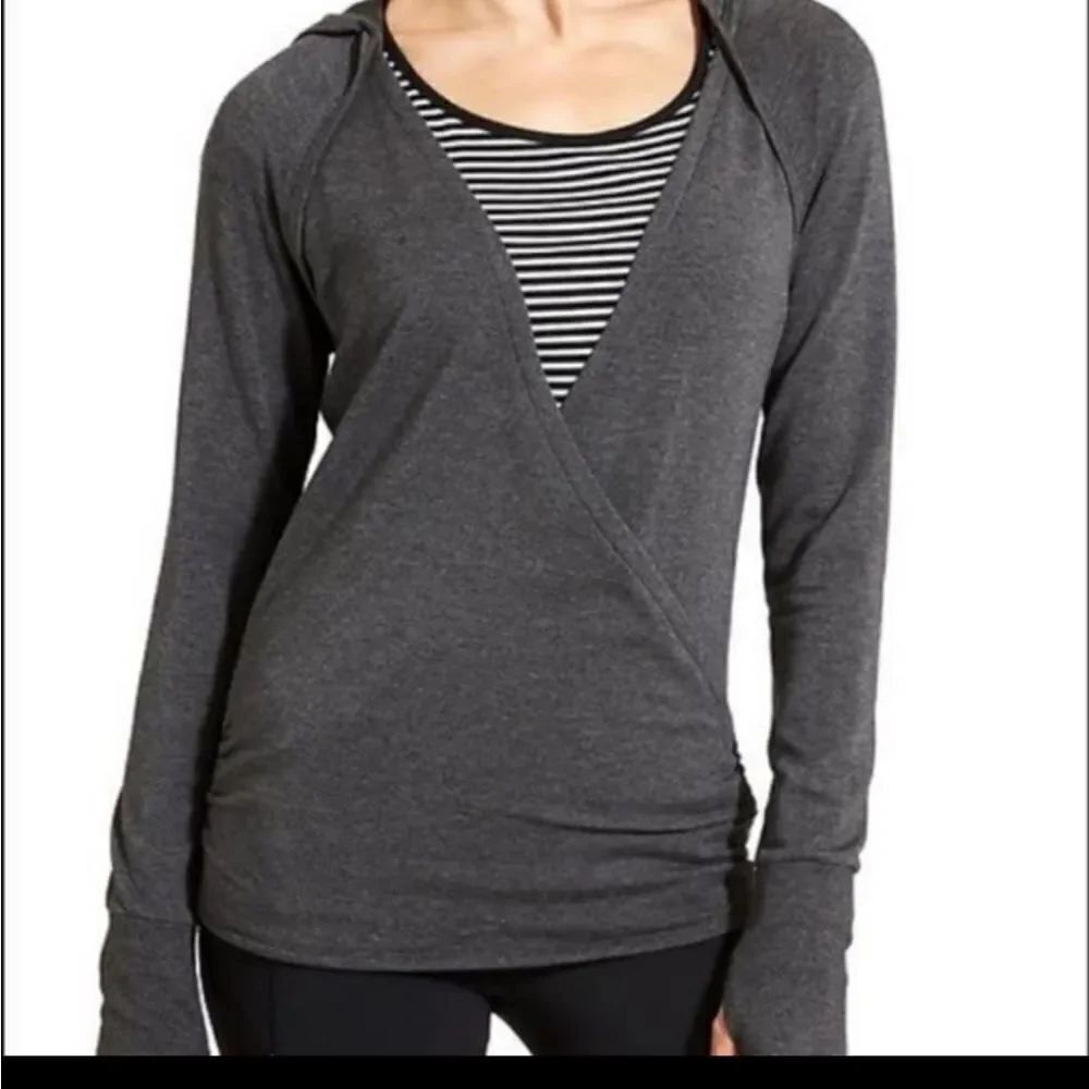 Athleta Studio Hoodie Long Sleeve Wrap Top Sweatshirt Modal Gray 348828 Size S